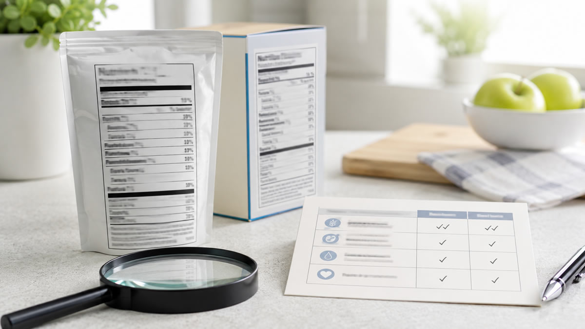 Generic nutrition facts label with checklist for Percent Daily Value comparison